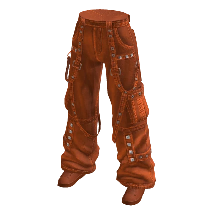 Orange Y2K Baggy Strap Cargo Jeans w/ Sneakers 