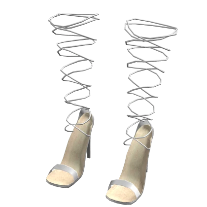 Y2K ☆ Nudistwrap Lace-Up White High Heels