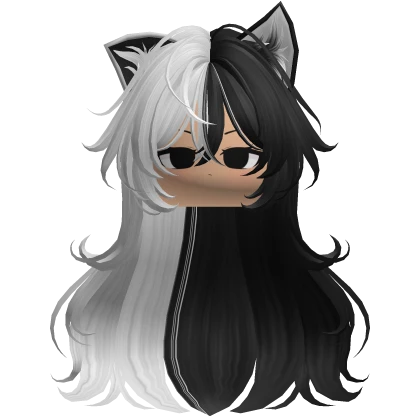 Black & White Anime Cat Girl Hair w/ Emo Cute Face