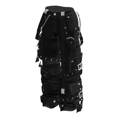 🍀Y2K Cargo Pants w Strap (Black)