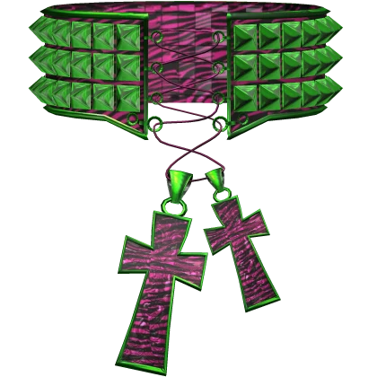Green Pink Scene McBling Gyaru Stud Cross Chocker 