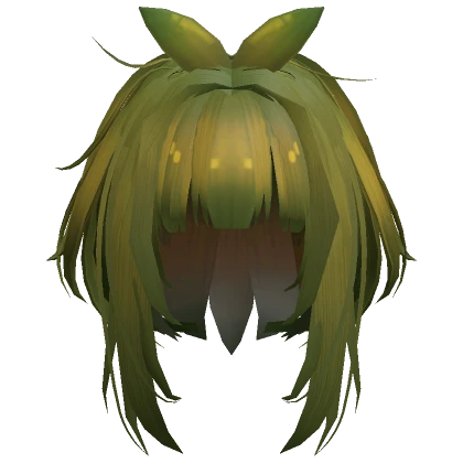 Messy Cute Bob Hair W Ahoge-Yellow Green Bashame