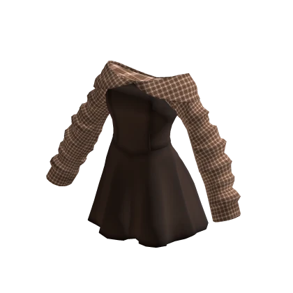 Brown Off Shoulder Plaid Princess Dress