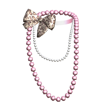 Pink Layered Pearl Necklace Pink Leopard Bow Gyaru
