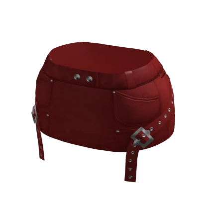 Red Punk Leather Belted Mini Skirt
