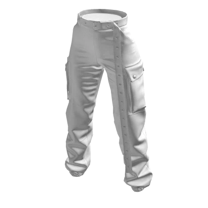 Cargo Pants with Strap - White