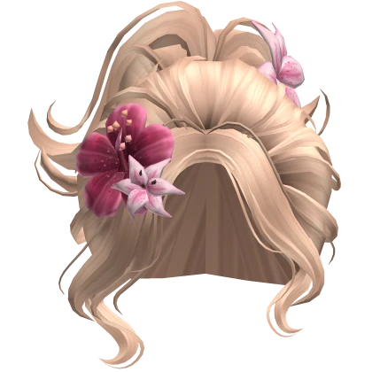 ♡ Preppy Summer Swirl Updo w/ Pink Flower (Blonde)