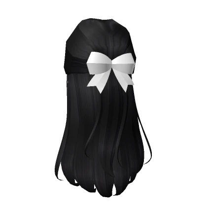 Classy Half Up Hair in Black + Ribbon (White)