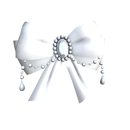 Y2K Satin Pearl Beaded Bow in White