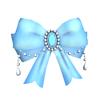 Y2K Satin Pearl Beaded Bow in Baby Blue