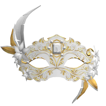 Feathered Masquerade with flowers - white/gold
