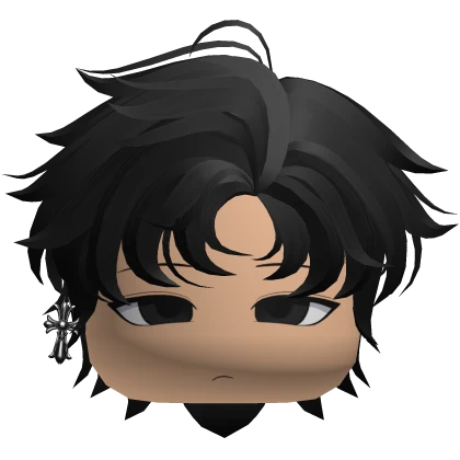 Emo Black Messy Middle Part w Chibi Boy Face