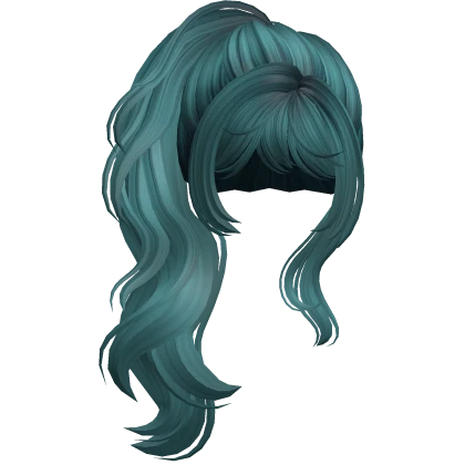 Wavy High Side Messy Ponytail (Dark Teal)