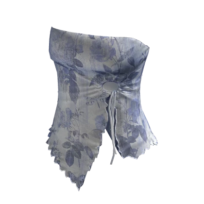 🍀Summer Drawstring Tube Top (Blue Flower)