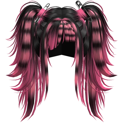 Black Pink Scene Emo Spiky Messy Pigtails