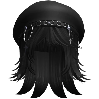 Short Wolf Cut w/ Y2K Beret Cap - Black