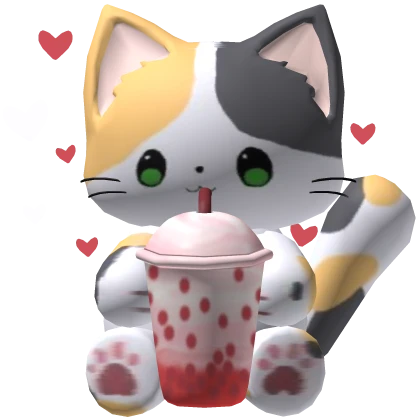 ୨★୧cute calico kitten with green eyes and red boba