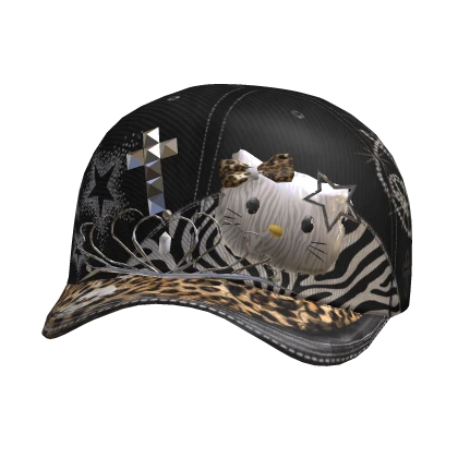 Cute Black 2000s Leopard Kitty Cap McBling Gyaru 