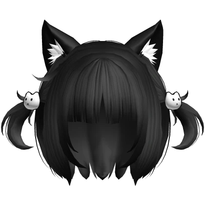 Cute Cat Student Pigtails Hair - Black W Hairclip
