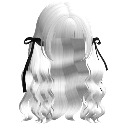 Loose Wavy Hair w/ Black Bows (White)