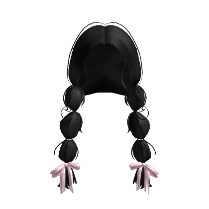 Messy Black Front Pigtails With Pink Bows