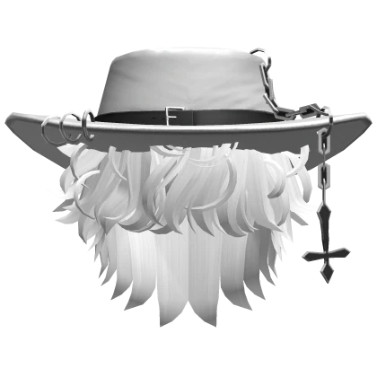 Fluffy Curly Hair w/ Punk Hat - White