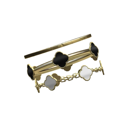 Black & White Gold Clover Bracelet Stack