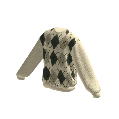 Beige Green Vintage Argyle Sweater