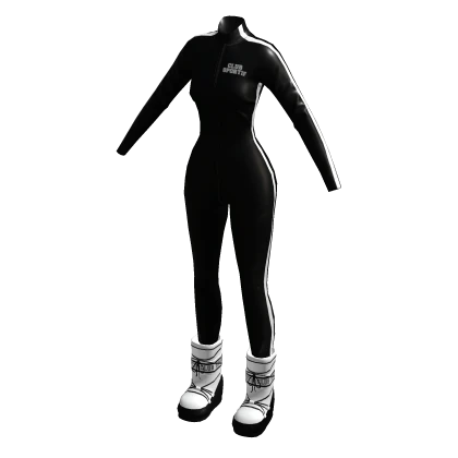 Y2K Black White Latex Bodysuit Snow Boots