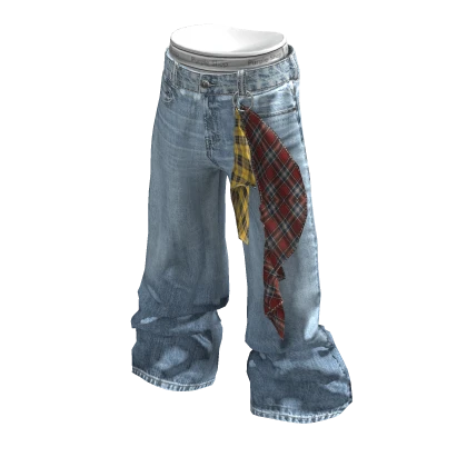 💜 Layered Scarf Denim Pants_Light blue