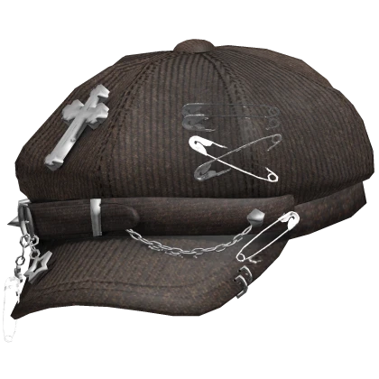 Sideswept Pierced Y2K Punk Cap (Brown)