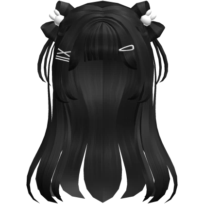 Black long flowy hair w/ white bunny clips