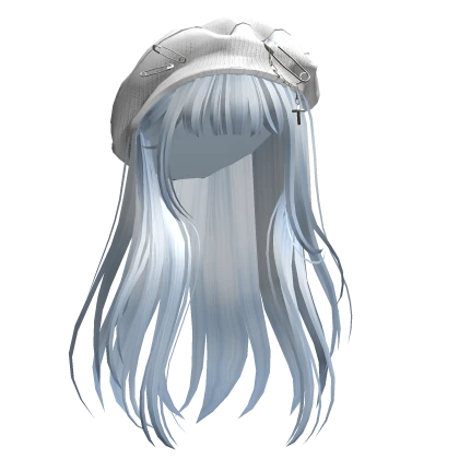Sky Blue Straight Hair w/ Beret