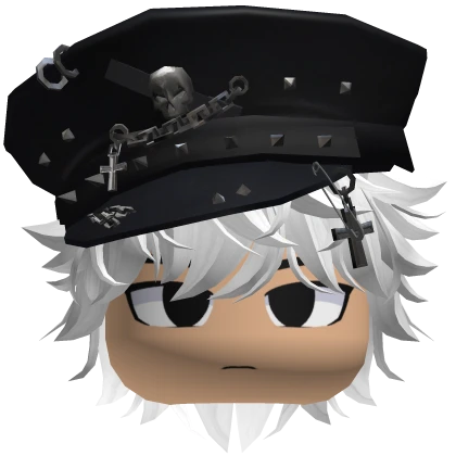 White Messy Boy Y2k Captain Hat Face Emo Hair