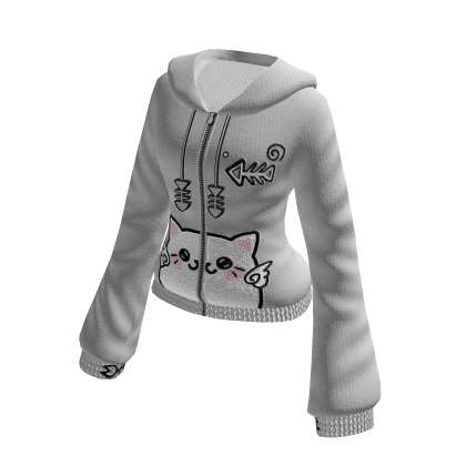 White Cute Kawaii Zip up hoodie 