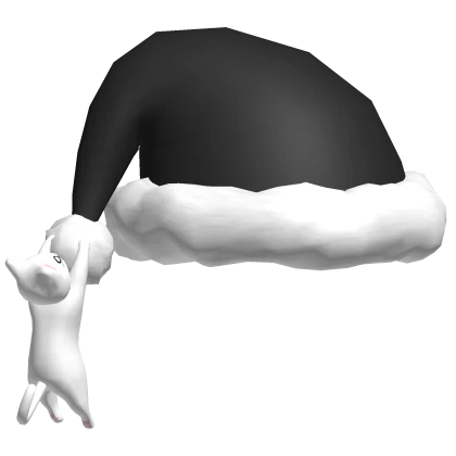  cat hanging on black santa hat