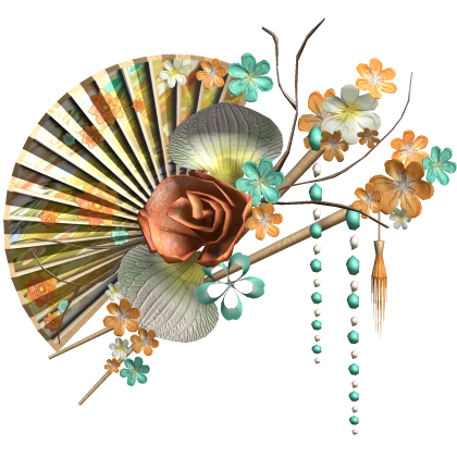 Orange Green Gyaru Tropical Floral Traditional Fan