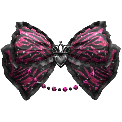 Big Cute Pearly Hime Gyaru Bow in Black Pink Zebra