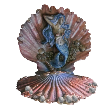 Pink n Blue Mermaid Statue On Pearl Seashell