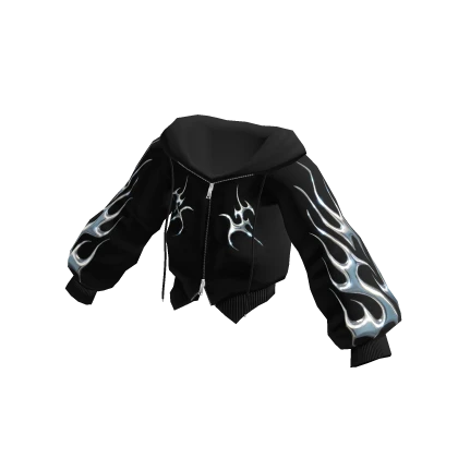 Hoodie Jacket Double Zip Y2K Black Chrome