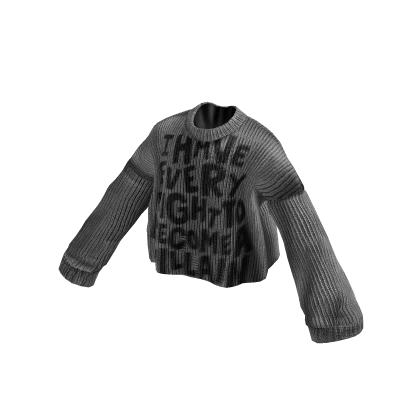 MARCHÉE - Ash Grey Slogan Boxy Knit Sweater