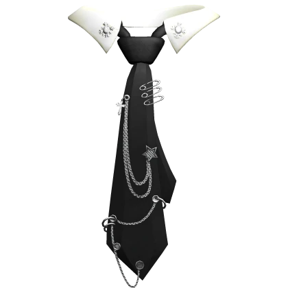 Y2K Emo Chained Black Tie + White Collar 3.0