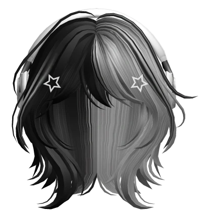 Gray&Black Short Wolf Cut Hair with Headphones