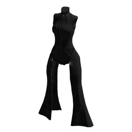 🫧 Black Goth High Neck Pant-Like Suit with Trims