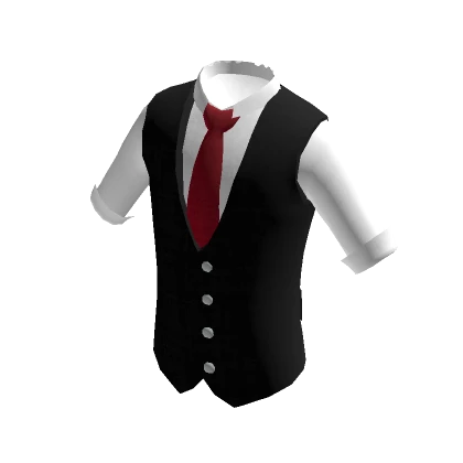 White Shirt & Formal Black Vest (Red Tie)