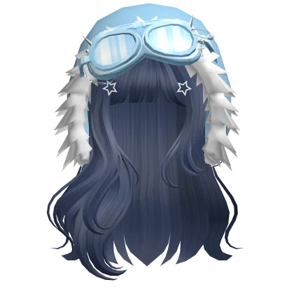long anime hair w/ Y2K Hood Goggles blue
