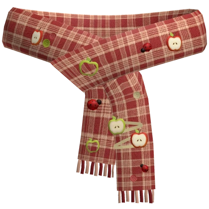 Fluffy Mori Kei Apple Scarf (Red Plaid)
