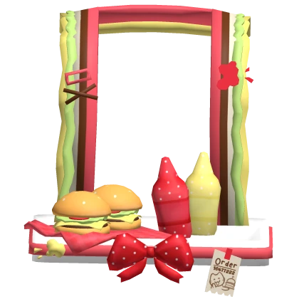 3.0 burger fast food mustard ketchup bow cat tray