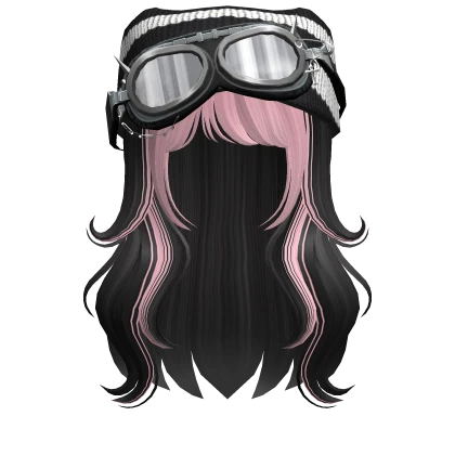 Two-Tone hair w/ Y2K Goggles Cat Beanie Pink&Black