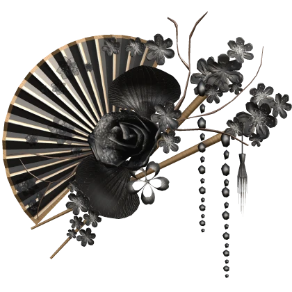Black Cute Floral Traditional Japanese Chinese Fan